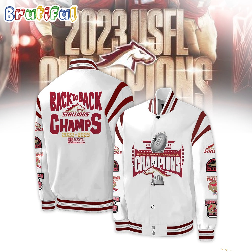 Birmingham Stallions Back 2 Back 2024 USFL Champions Baseball Jacket