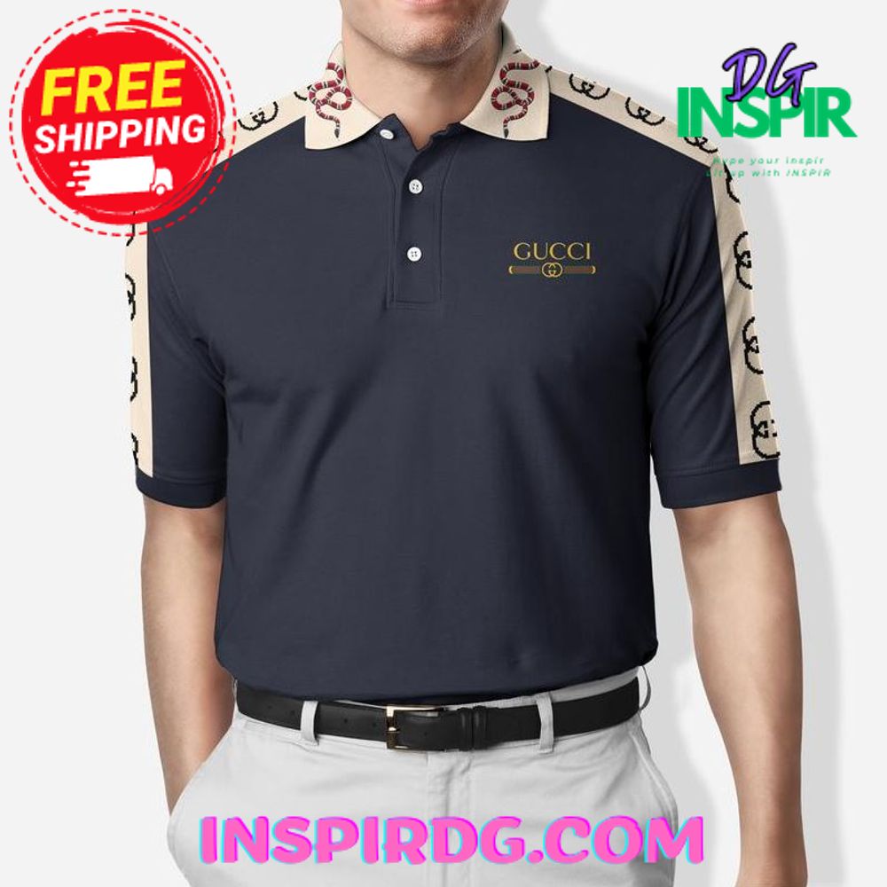Gucci Limited Edition Dark Blue Logo On Sleeves Polo Shirt