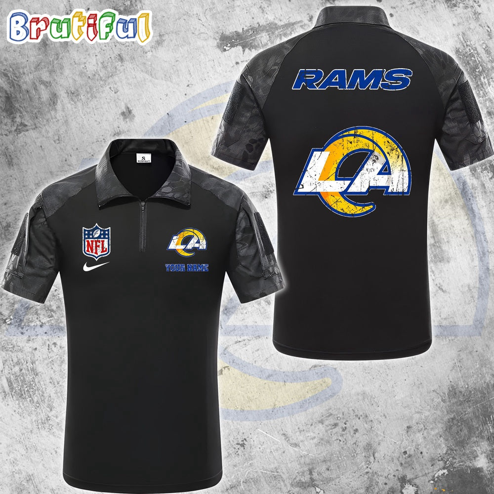 NFL Los Angeles Rams Tactical Polo Shirt, Custom Football Zip Polo Shirt