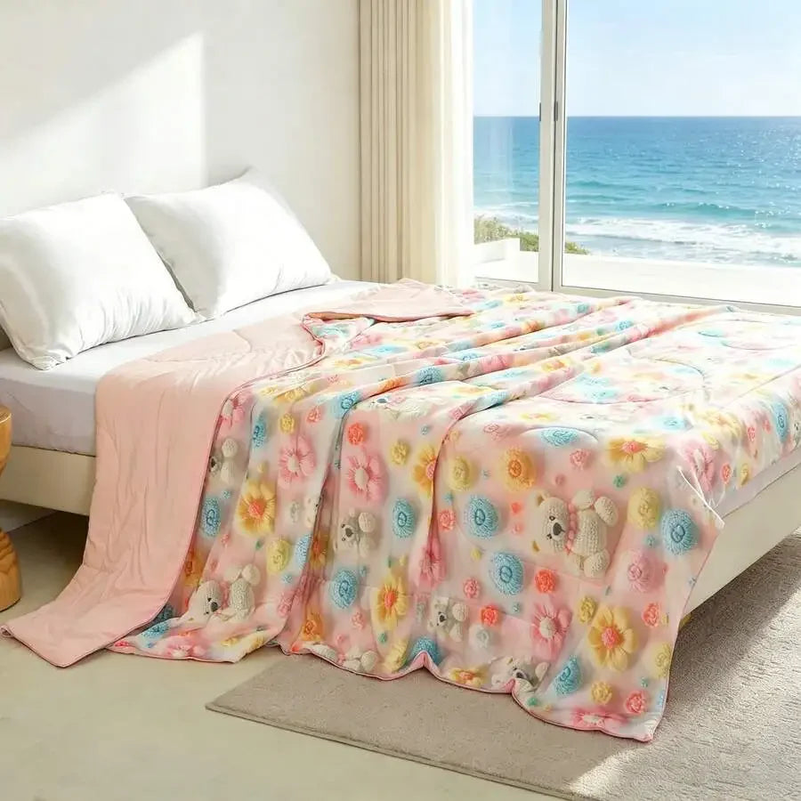 1pc Cute Floral Print Summer Quilt, Ultra Soft & Skin-Friendly Air Conditioning Blanket, Cool Feeling Throw Blanket, Suitable Fo