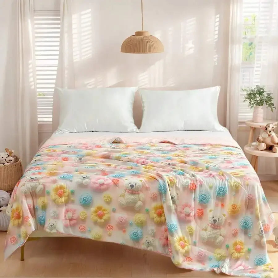 1pc Cute Floral Print Summer Quilt, Ultra Soft & Skin-Friendly Air Conditioning Blanket, Cool Feeling Throw Blanket, Suitable Fo