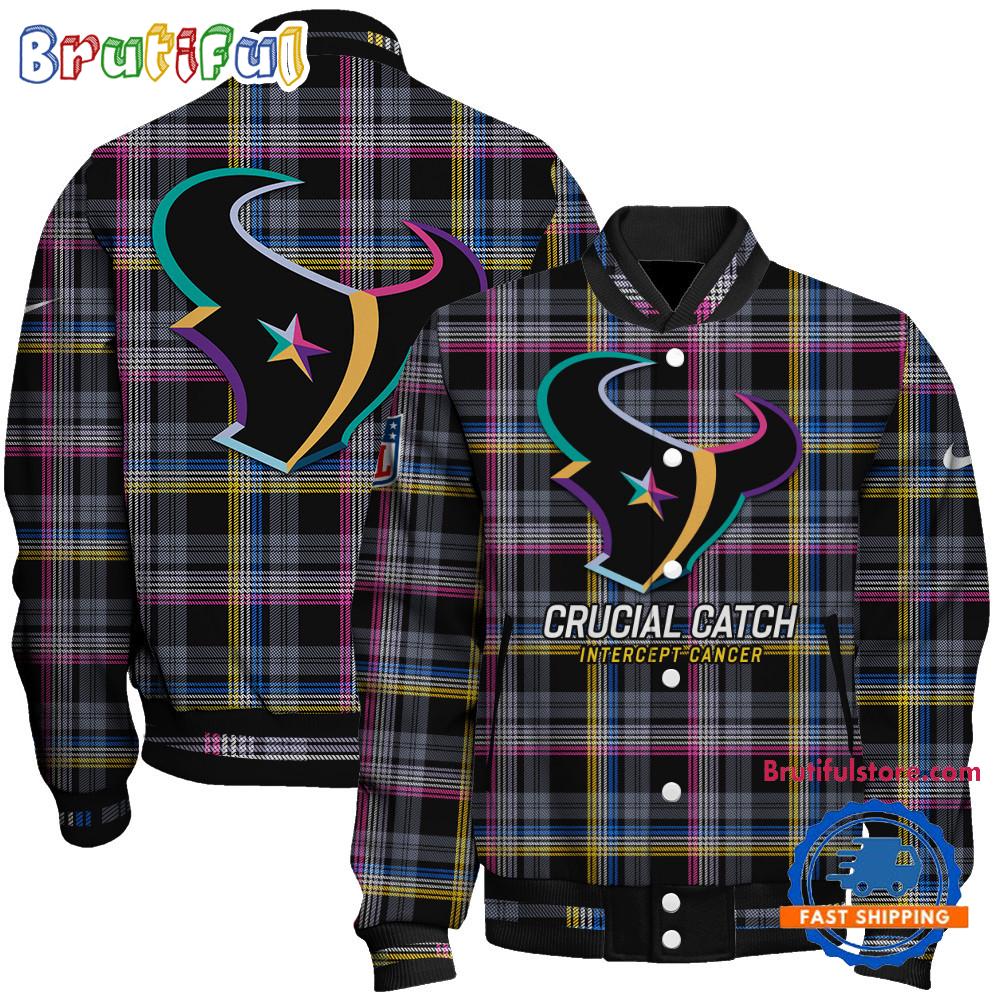 Houston Texans National Football League Crucial Catch Intercept Cancer Unisex Varsity Jacket