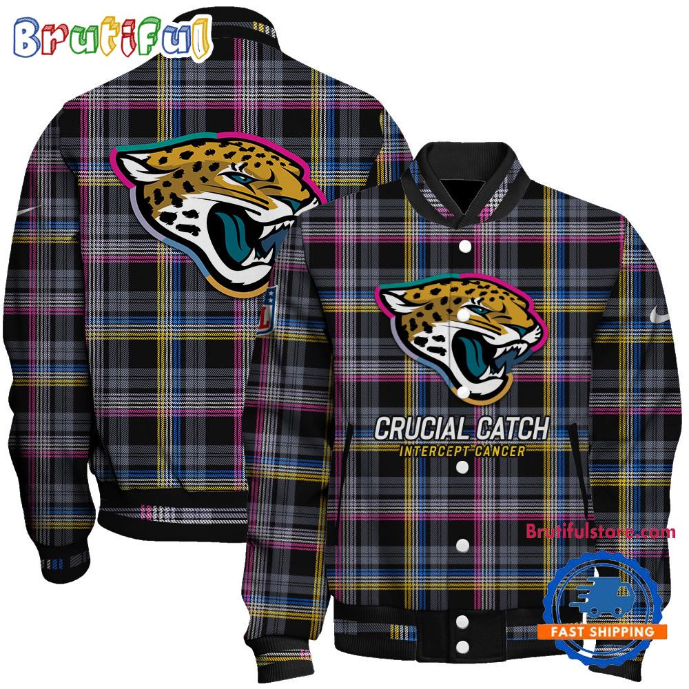 Jacksonville Jaguars National Football League Crucial Catch Intercept Cancer Unisex Varsity Jacket