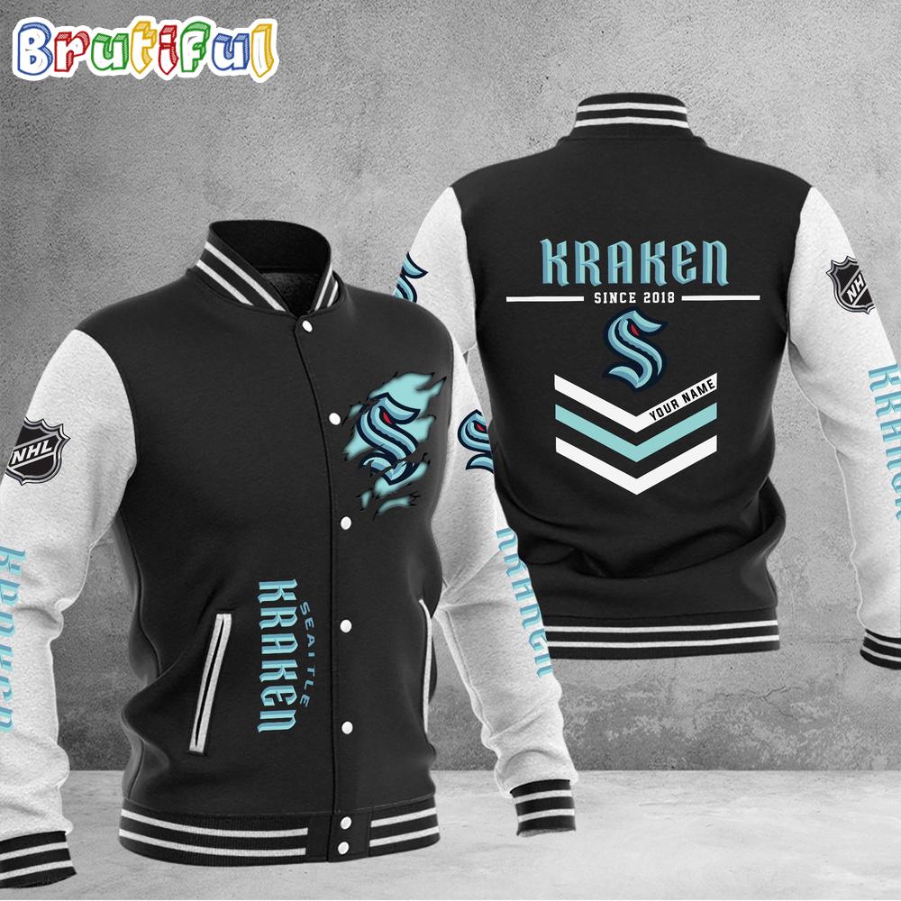 NHL Seattle Kraken Hockey Team Personalized Varsity Baseball Jacket
