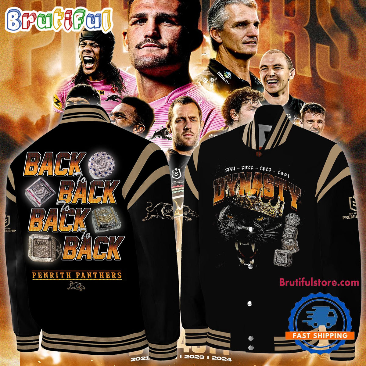 Penrith Panthers 2024 4-IN-A-ROW Premiers Back To Back Baseball Jacket